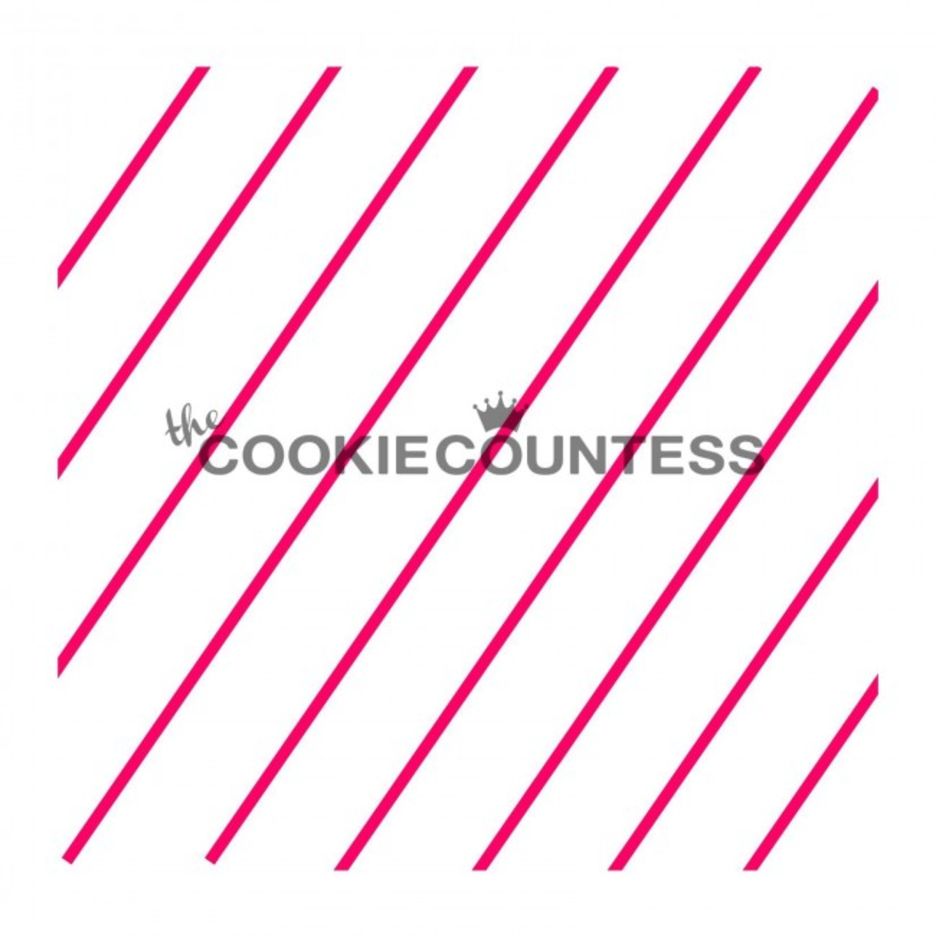 Diagonal Thin Stripes stencil van The Cookie Countess met dunne diagonale strepen voor het decoreren van koekjes