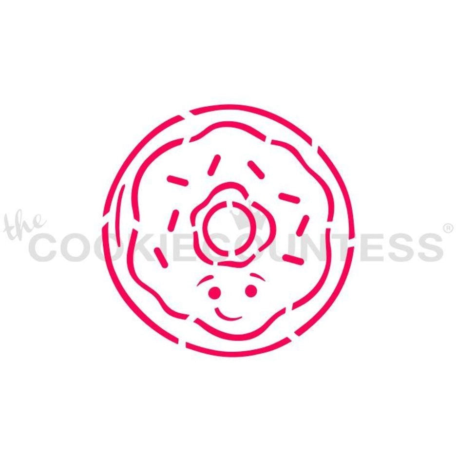 The Cookie Countess Donut PYO (Paint Your Own) stencil ontwerp met donut patroon inclusief glazuur en hagelslag details, perfect voor het schilderen op koekjes met eetbare verf