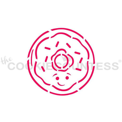 The Cookie Countess Donut PYO (Paint Your Own) stencil ontwerp met donut patroon inclusief glazuur en hagelslag details, perfect voor het schilderen op koekjes met eetbare verf