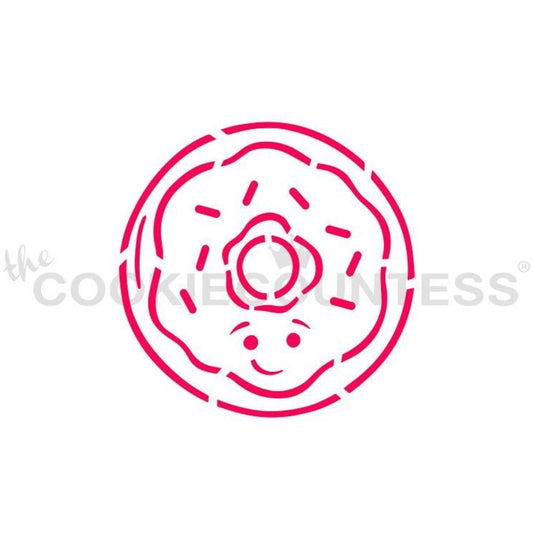 The Cookie Countess Donut PYO (Paint Your Own) stencil ontwerp met donut patroon inclusief glazuur en hagelslag details, perfect voor het schilderen op koekjes met eetbare verf