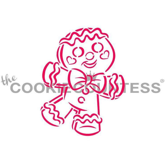 Happy Gingerbread Man PYO stencil van The Cookie Countess met gingerbread-mannetje voor paint your own koekjes