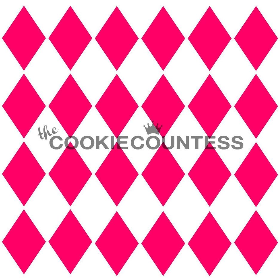 Harlequin stencil van The Cookie Countess met ruiten-patroon voor het decoreren van koekjes