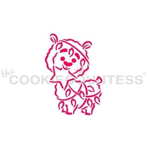 The Cookie Countess Llama with Lights Star PYO (Paint Your Own) stencil ontwerp met schattige lama versierd met kerstlichtjes, perfect voor het schilderen op koekjes met eetbare verf als kerst decoratie