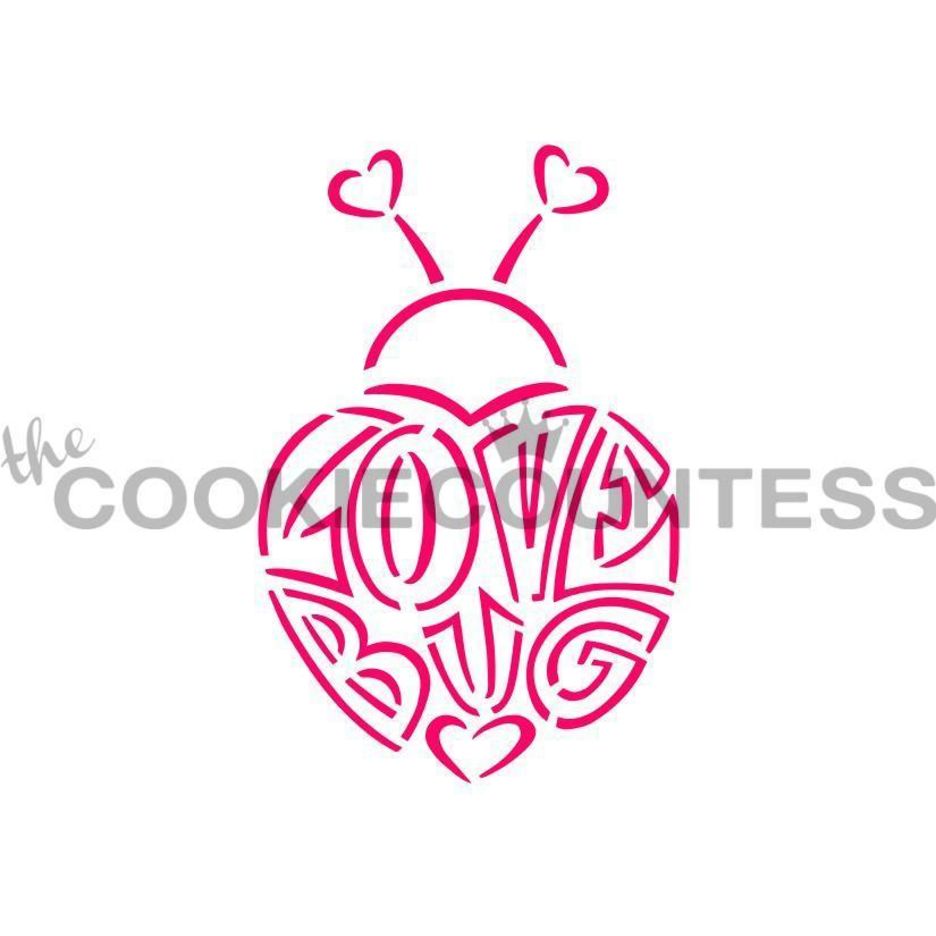 Love Bug PYO stencil van The Cookie Countess voor paint your own valentijnskoekjes