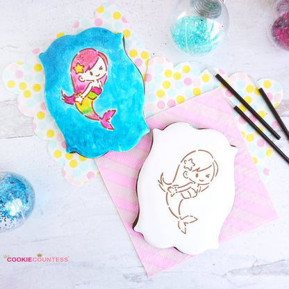 Koekje gedecoreerd met de zeemeermin van de Magical Mermaid PYO stencil