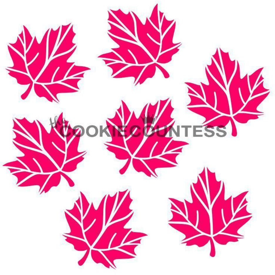 Maple Leaves stencil van The Cookie Countess met esdoornbladeren-patroon voor het decoreren van herfstkoekjes