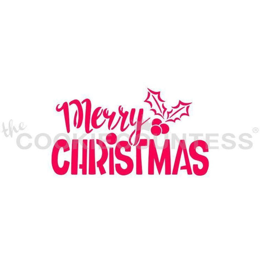 Merry Christmas tekst-stencil van The Cookie Countess voor het decoreren van kerstkoekjes