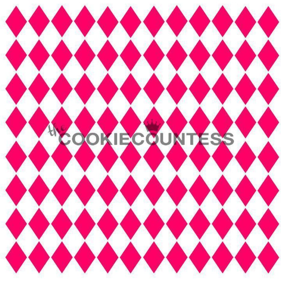 Mini Harlequin stencil van The Cookie Countess met fijn ruitjes-patroon voor het decoreren van koekjes