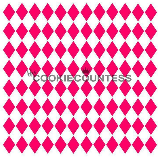 Mini Harlequin stencil van The Cookie Countess met fijn ruitjes-patroon voor het decoreren van koekjes