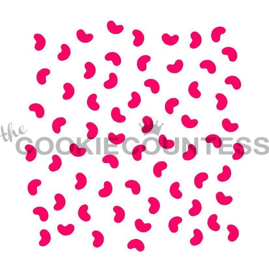 Mini Jelly Beans stencil van The Cookie Countess met snoepjes-patroon voor het decoreren van koekjes
