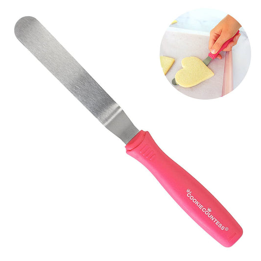 Mini offset spatel van The Cookie Countess met RVS blad en roze handvat