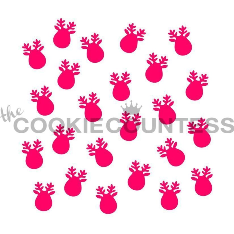 Mini Reindeer stencil van The Cookie Countess met rendiertjes-patroon voor het decoreren van kerstkoekjes