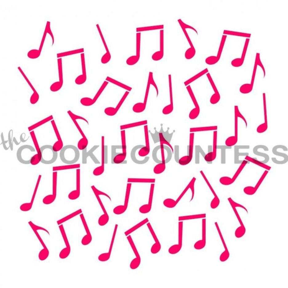 Music Notes stencil van The Cookie Countess met muzieknoten-patroon voor het decoreren van koekjes
