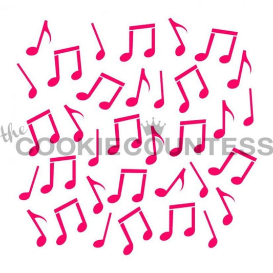 Music Notes stencil van The Cookie Countess met muzieknoten-patroon voor het decoreren van koekjes