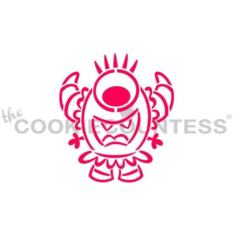 The Cookie Countess One-Eyed Monster PYO (Paint Your Own) stencil ontwerp met grappig eenogig monster, ideaal voor het schilderen op koekjes met eetbare verf als Halloween of kinderfeest decoratie