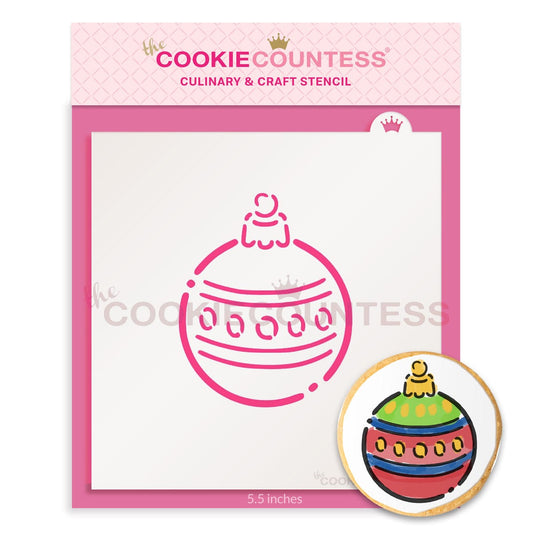 Koekje gedecoreerd met de kerstbal van de Ornament PYO stencil