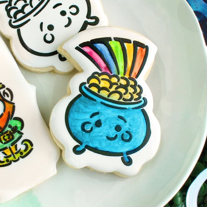 Koekje gedecoreerd met het Pot of Gold ontwerp van de PYO stencil