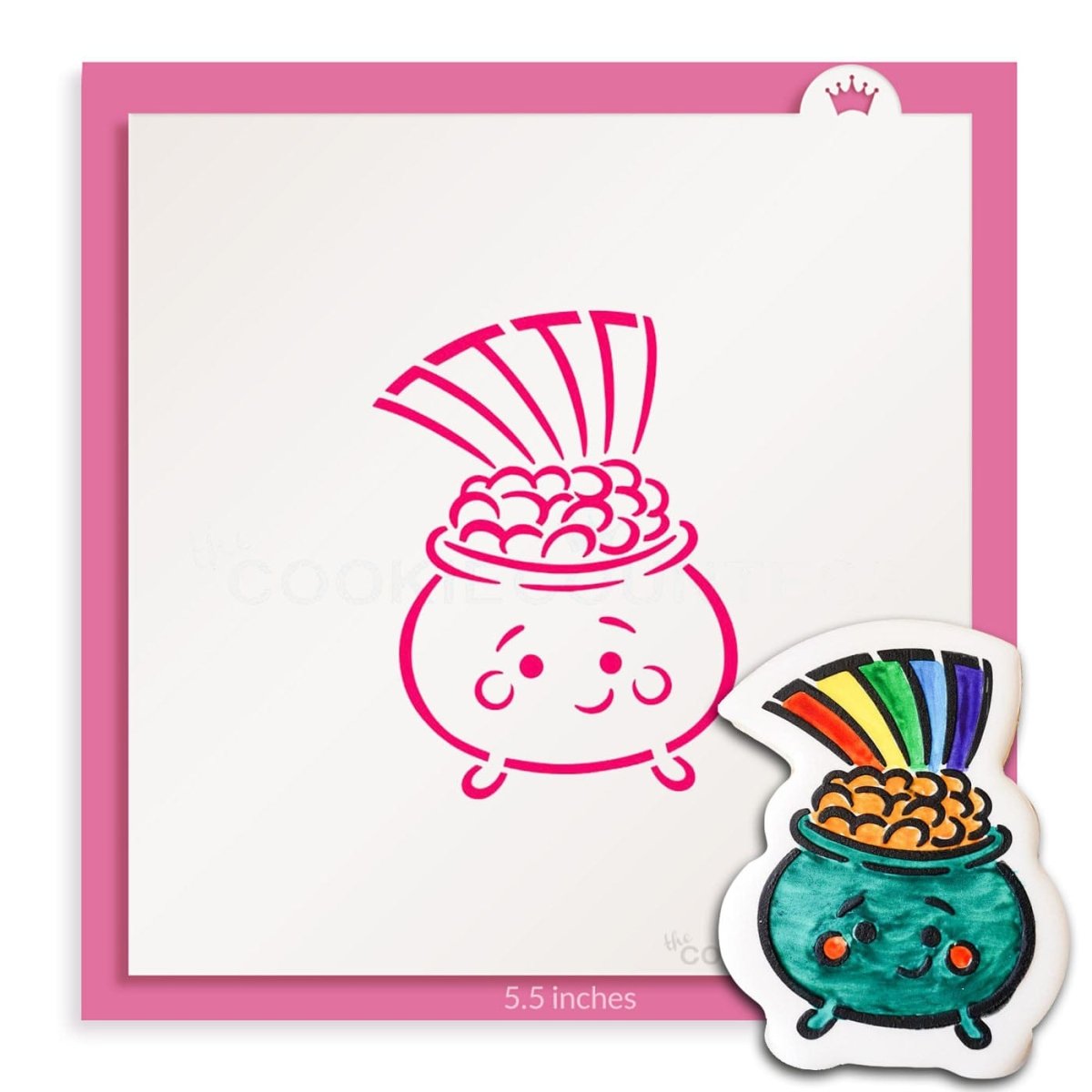 Pot of Gold PYO stencil van The Cookie Countess met pot met goud voor paint your own koekjes