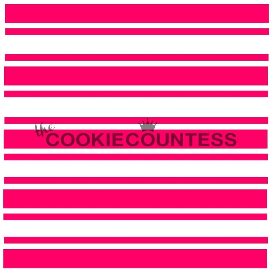 Preppy Stripes stencil van The Cookie Countess met strepen-patroon voor het decoreren van koekjes