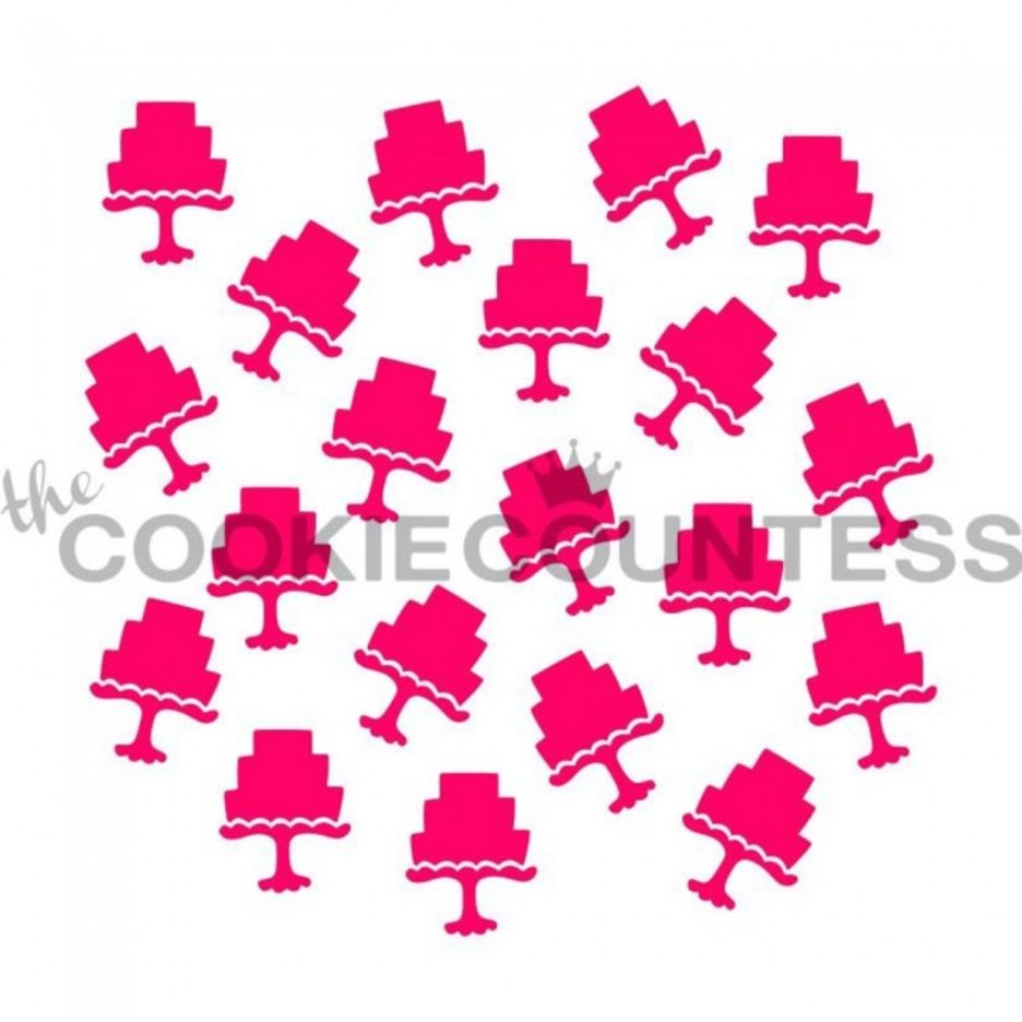 Scattered Cakes stencil van The Cookie Countess met taartjes-patroon voor het decoreren van koekjes