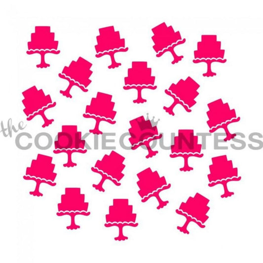Scattered Cakes stencil van The Cookie Countess met taartjes-patroon voor het decoreren van koekjes