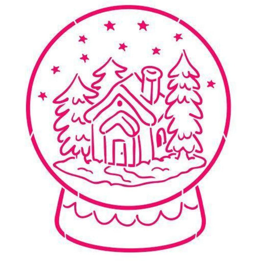 Snowglobe PYO stencil van The Cookie Countess met sneeuwbol-patroon voor paint your own koekjes