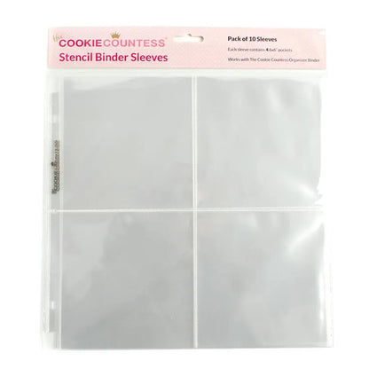 The Cookie Countess Stencil Binder Sleeves, pak van 10 transparante beschermhoezen met elk 4 vakken voor het opbergen van koekjesstencils in een ringband, ideale stencil opbergoplossing