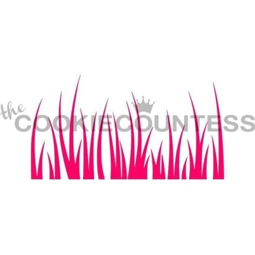The Cookie Countess Tall Grass stencil ontwerp met hoge grashalmen, perfect voor het airbrush decoreren van koekjes met een natuurlijk gras patroon
