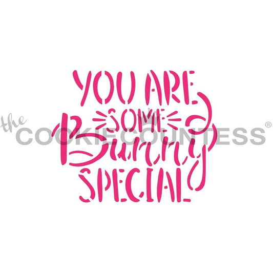 The Cookie Countess You Are Some Bunny Special stencil ontwerp met speelse handlettering tekst in roze, lief paasontwerp perfect voor het decoreren van paaskoekjes met airbrush of royal icing
