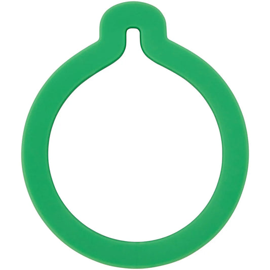 Wilton Comfort Grip Uitsteker Kerstbal bovenaanzicht met groene comfortabele rubber grip in kerstbalvorm, ergonomische koekjesuitsteker voor het eenvoudig uitsteken van kerstkoekjes