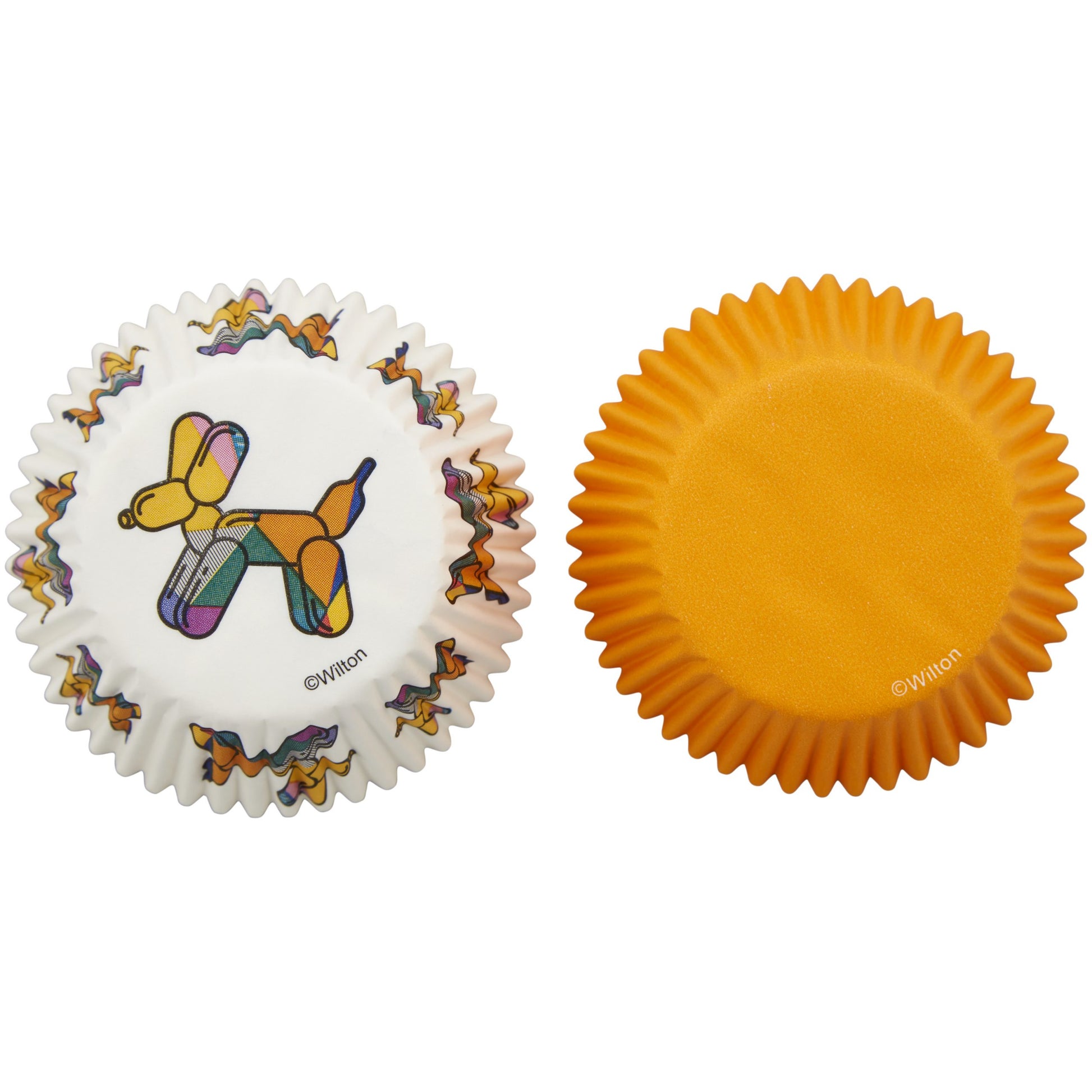 Wilton ballonhond cupcakevormpjes, wit met kleurrijke ballonhond-print