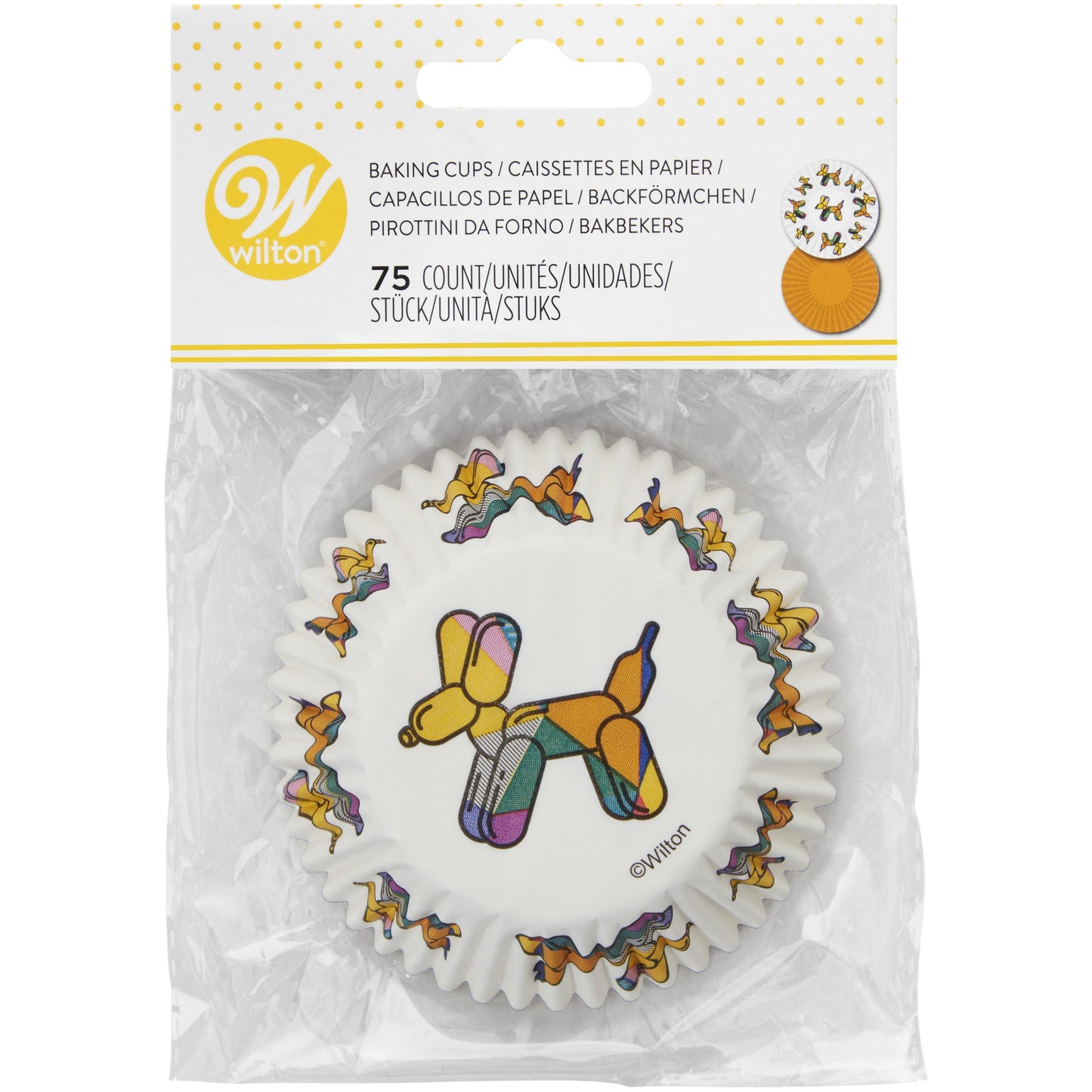 Wilton cupcakevormpjes met ballonhond-print en effen oranje, set van 75