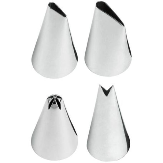 Wilton Decorating Tip Set met 4 spuitmondjes (#102, #104, #224, #352) voor bloemblaadjes en bladeren, roestvrijstalen tips voor het maken van bloemen en bladerdecoraties op koekjes en taarten