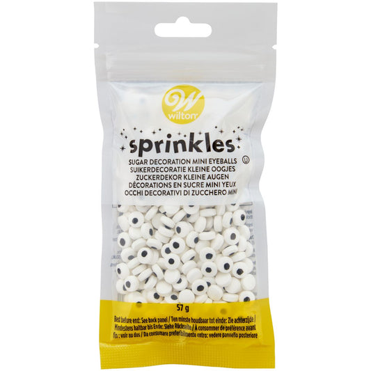 Verpakking met Wilton mini eetbare oogjes (375 stuks) – kleine suikerdecoratie in zwart-wit voor koekjes en cupcakes
