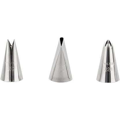 De drie losse Wilton spuitmondjes #104, #352 en #224