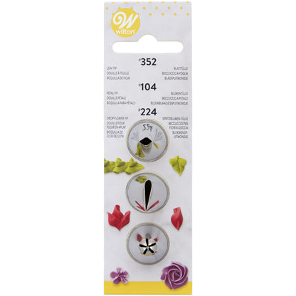 Wilton spuitmondjes set: bloemblad #104, blad #352 en bloem #224
