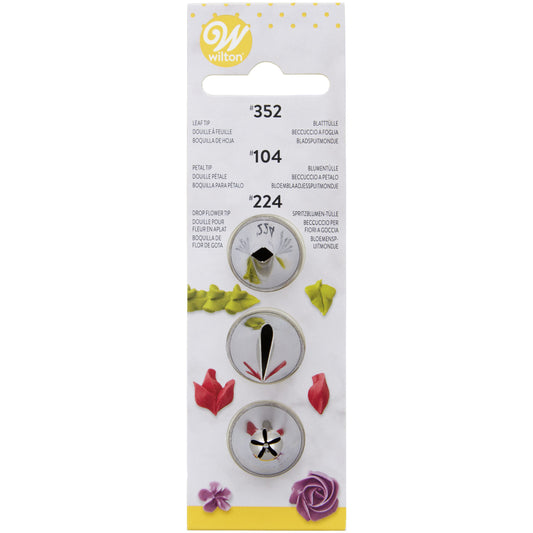 Wilton spuitmondjes set: bloemblad #104, blad #352 en bloem #224