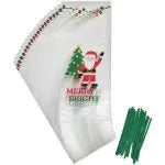 Wilton Zakjes Kerstman Merry & Bright set-inhoud met doorzichtige traktatiezakjes en groene strikjes, kerstzakjes met kerstman en kerstboom design voor het verpakken van koekjes
